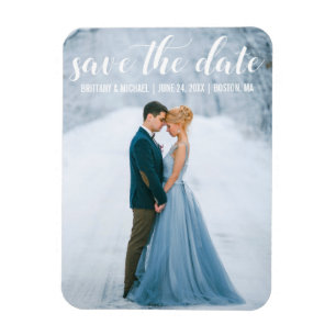 Modernes Script Save the Date Verlobung Foto W Magnet
