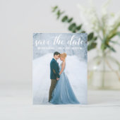 Modernes Script Save the Date Verlobung Foto W Postkarte (Stehend Vorderseite)