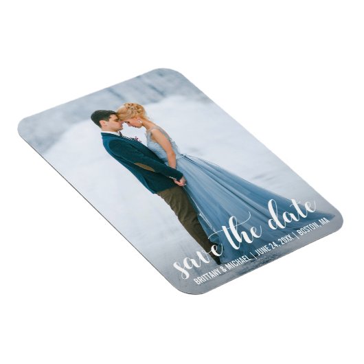 Modernes Script Save the Date Verlobung Foto WB Magnet (Rechte Seite)