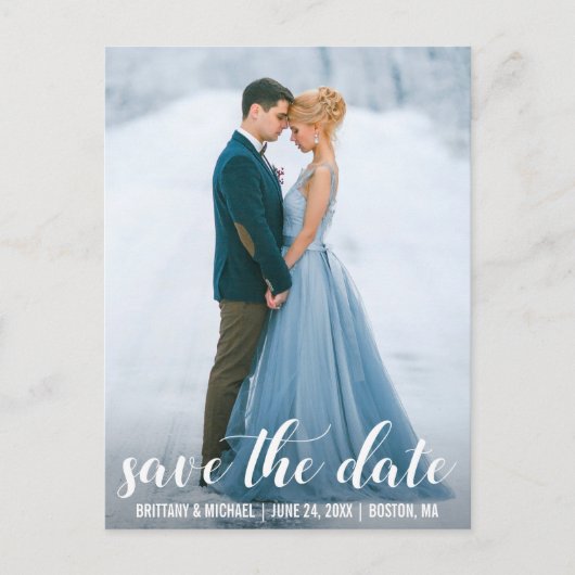 Modernes Script Save the Date Verlobung Foto WB Postkarte (Vorderseite)
