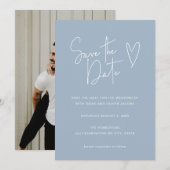 Modernes Script Schriftart Blue Foto Save the Date (Vorne/Hinten)