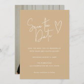 Modernes Script Schriftart Neutral Tan Foto Save t Save The Date (Vorne/Hinten)