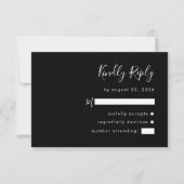 Modernes Script Schwarz und Weiß Hochzeit RSVP Karte (Vorderseite)
