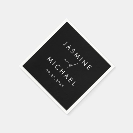 Modernes Script Schwarz und Weiß Hochzeit Serviette (Ecke)
