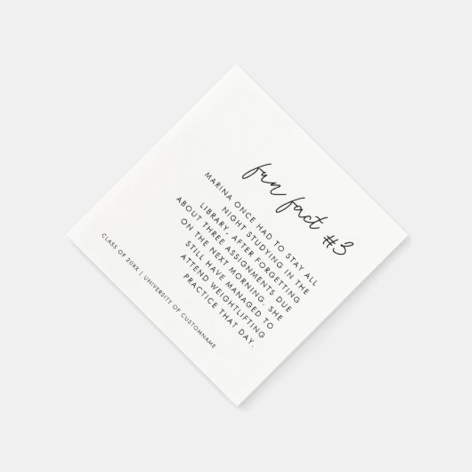 Modernes Script Schwarz-weiß Fun Fakt # 3 Abschlus Serviette (Ecke)