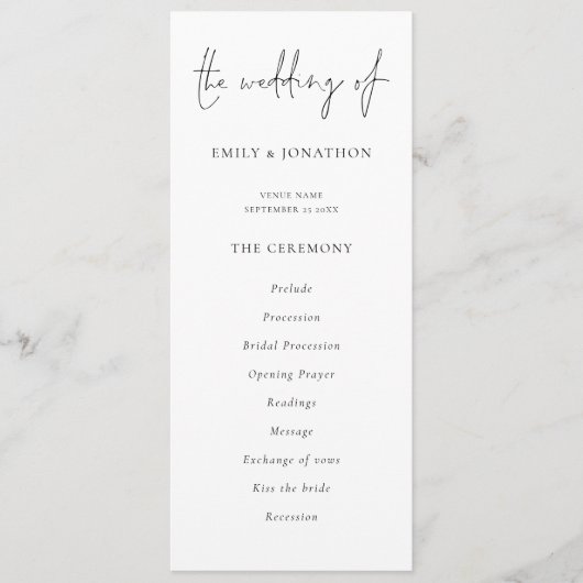 Modernes Script Schwarz-weiß Wedding Program Einladung (Vorderseite)