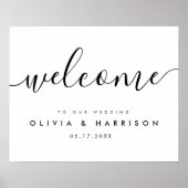 Modernes Script Schwarz-weiß Wedding Willkommensze Poster (Vorne)