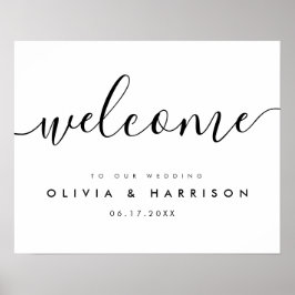 Modernes Script Schwarz-weiß Wedding Willkommensze Poster