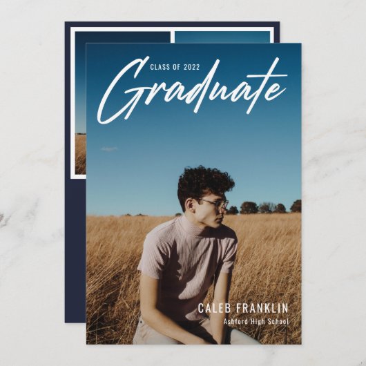 Modernes Script Senior Class Foto Abschluss (Vorne/Hinten)