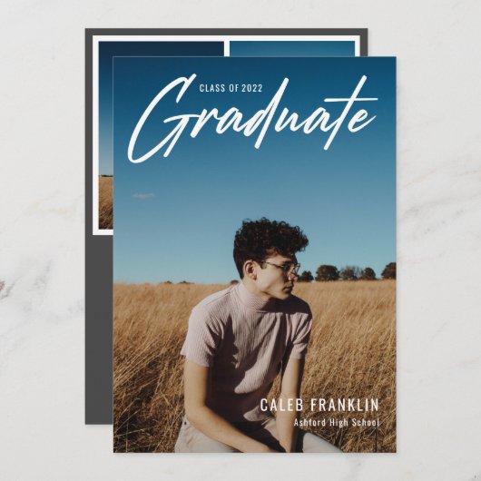 Modernes Script Senior Class Foto Abschluss (Vorne/Hinten)