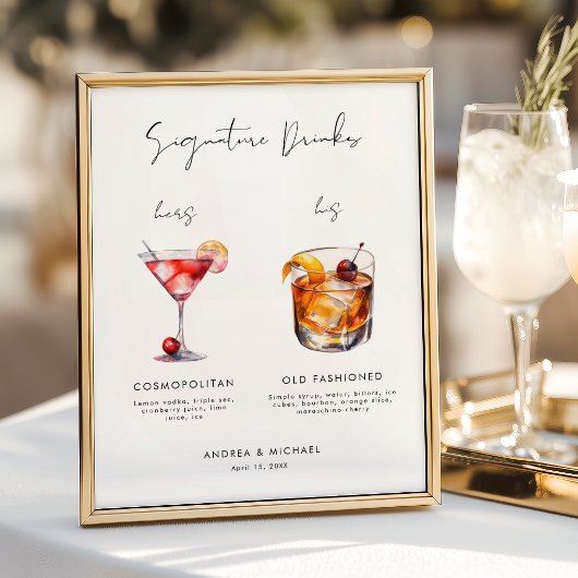 Modernes Script Signature Drinks Bar Wedding Sign Poster