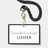 Modernes Script Signature Usher Name Abzeichen Ausweis (Vorderseite mit Lanyard)