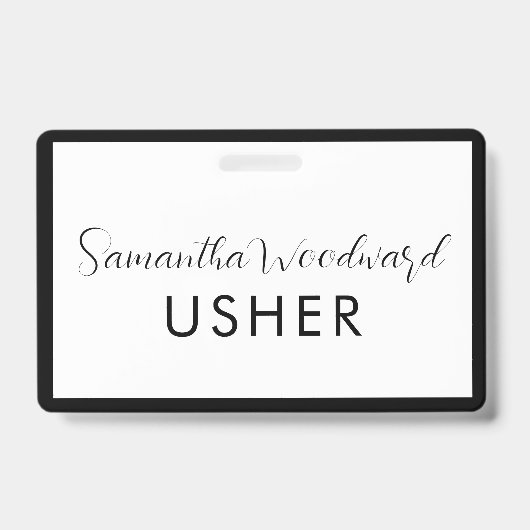 Modernes Script Signature Usher Name Abzeichen Ausweis (Vorderseite)