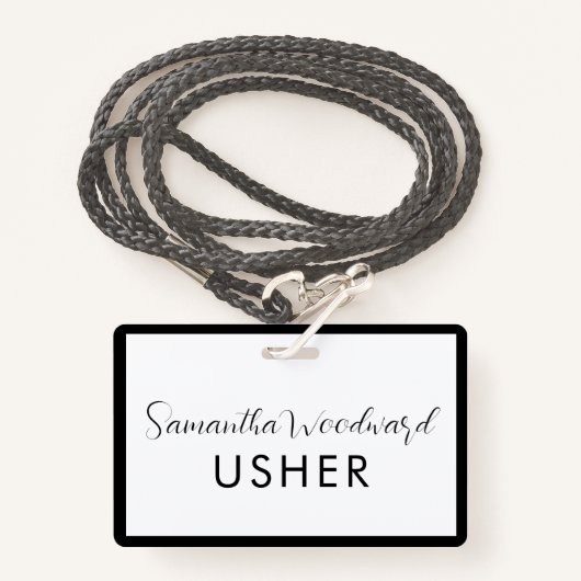 Modernes Script Signature Usher Name Abzeichen Ausweis (Vorderseite mit Schlüsselband)