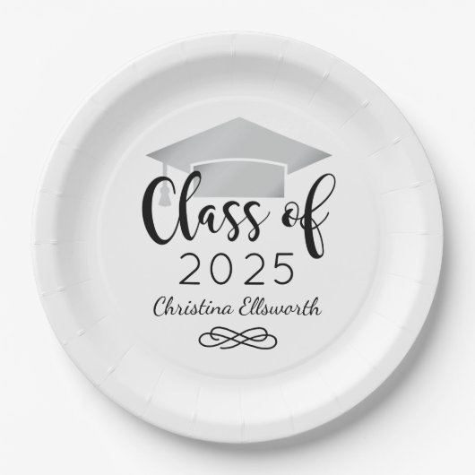 Modernes Script Silver 2025 Custom Abschluss Pappteller (Vorderseite)