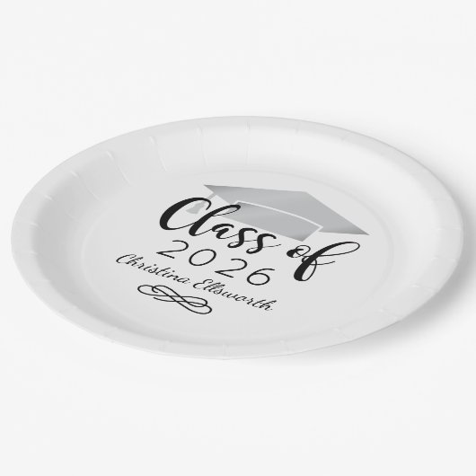 Modernes Script Silver 2025 Custom Abschluss Pappteller (Schrägansicht)