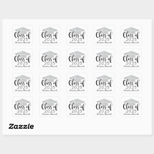 Modernes Script Silver 2025 Custom Abschluss Quadratischer Aufkleber (Blatt)