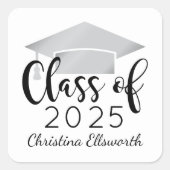 Modernes Script Silver 2025 Custom Abschluss Quadratischer Aufkleber (Vorderseite)