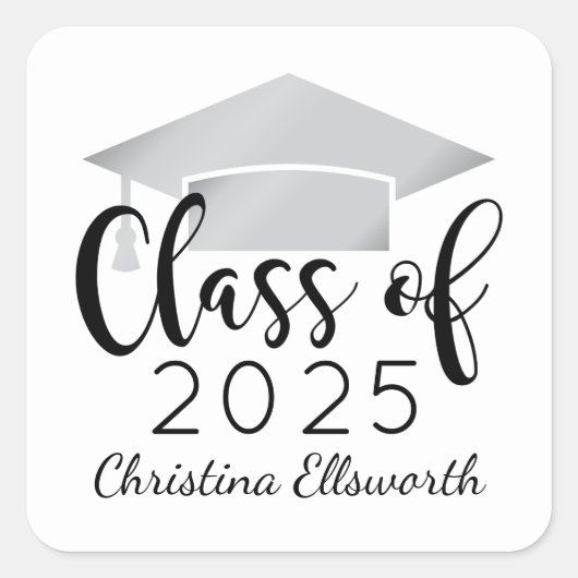 Modernes Script Silver 2025 Custom Abschluss Quadratischer Aufkleber (Vorderseite)