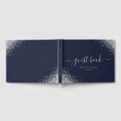 Modernes Script Silver Glitzer Navy Blue Wedding Gästebuch (Voll)