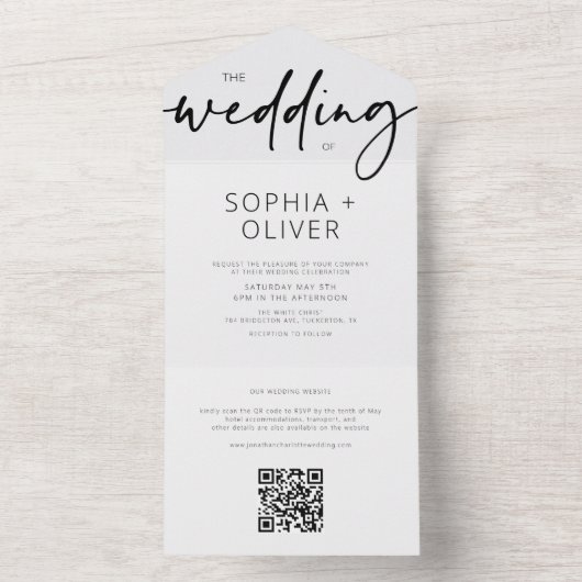 Modernes Script Silver Gray Wedding All In One Einladung (Innen Boden)
