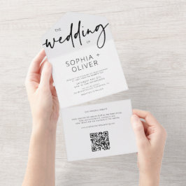 Modernes Script Silver Gray Wedding All In One Einladung