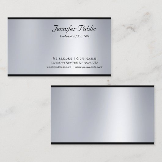 Modernes Script Silver Luxus Beruflich Graceful Visitenkarte (Vorne/Hinten)