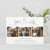 Modernes Script Silver Wedding Foto Save the Date (Stehend Vorderseite)