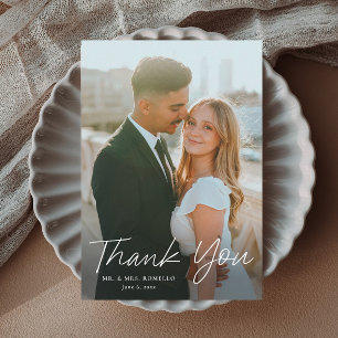 Modernes Script Simple Petite Foto Wedding Dankeskarte