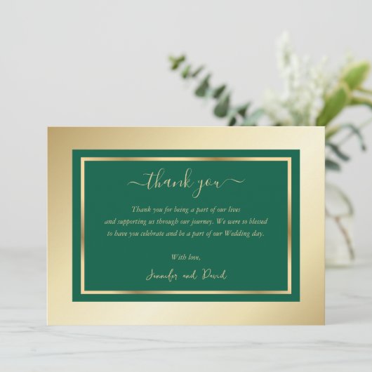 Modernes Script Smarald Green Gold Dankeschön Card Dankeskarte (Stehend Vorderseite)