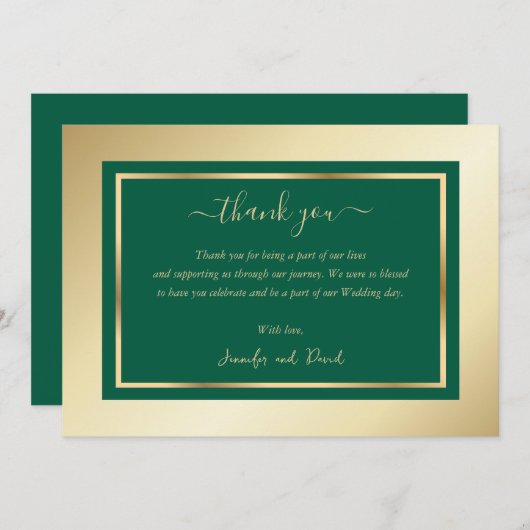 Modernes Script Smarald Green Gold Dankeschön Card Dankeskarte (Vorne/Hinten)