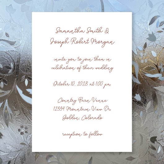 Modernes Script Terra Cotta und White Wedding Einladung