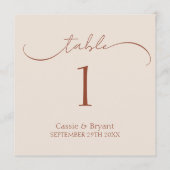Modernes Script Terracotta Wedding Tischnummer Sig (Rückseite)