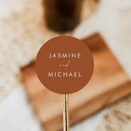 Modernes Script Terracotta Wedding Umschlag Aufkle Runder Aufkleber