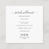 Modernes Script Trendy Typografy Fotograf Quadratische Visitenkarte (Rückseite)