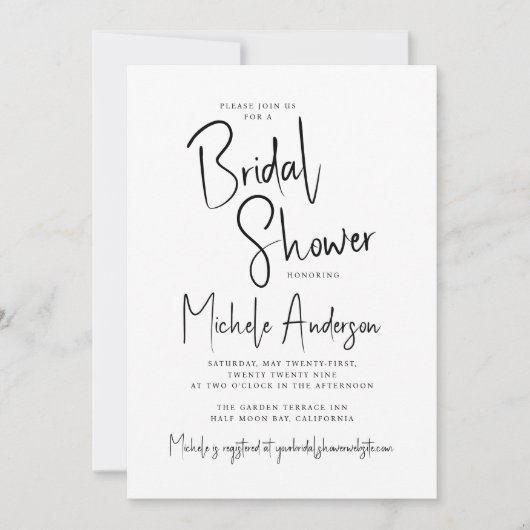 Modernes Script Typografy Brautparty Einladung (Vorderseite)