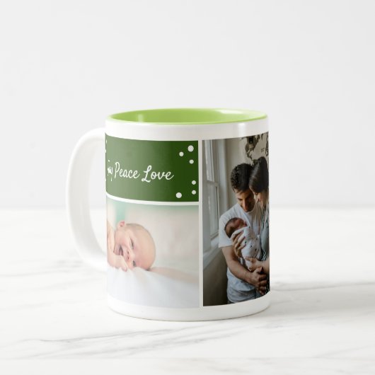 Modernes Script Typografy Christmas Green Foto Zweifarbige Tasse (Vorderseite Links)