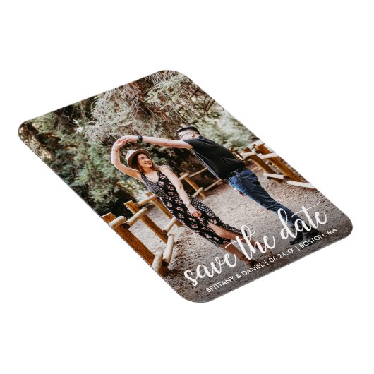 Modernes Script-Verlobung-Foto Save the Date Magnet (Rechte Seite)