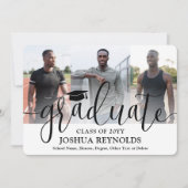 Modernes Script Vier Foto Schwarz & Weiß Abschluss Ankündigung (Vorderseite)