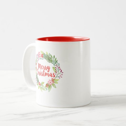 Modernes Script Wasserfarbe Frohe Weihnachtsfeier Zweifarbige Tasse (Vorderseite Links)