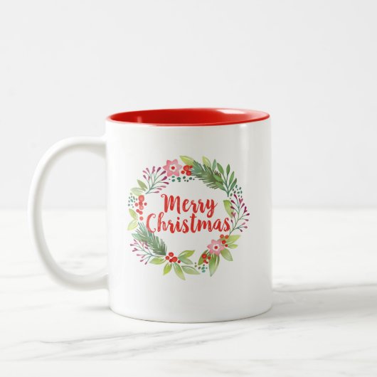 Modernes Script Wasserfarbe Frohe Weihnachtsfeier Zweifarbige Tasse (Links)