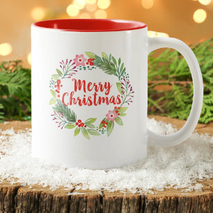 Modernes Script Wasserfarbe Frohe Weihnachtsfeier Zweifarbige Tasse