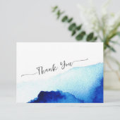 Modernes Script Watercolor Indigo Blue Wedding Dankeskarte (Stehend Vorderseite)