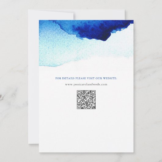 Modernes Script Watercolor Indigo Blue Wedding Einladung (Rückseite)