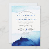 Modernes Script Watercolor Indigo Blue Wedding Einladung (Vorne/Hinten)