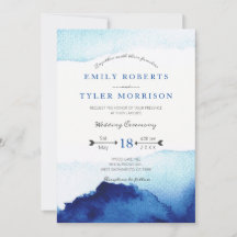 Modernes Script Watercolor Indigo Blue Wedding