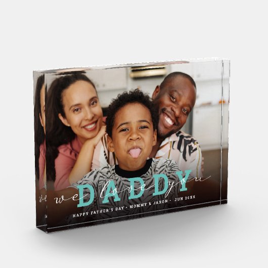 Modernes Script 'We Liebe You - Daddy' Glass Foto (Links)