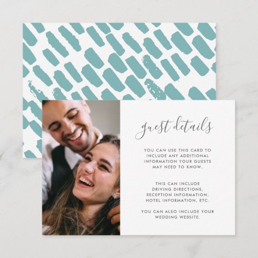Modernes Script Wedding Blue Gast Details Foto Begleitkarte (Vorne/Hinten)