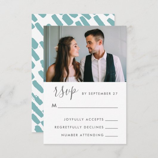 Modernes Script Wedding Foto UAwg in Blue RSVP Karte (Vorne/Hinten)