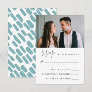 Modernes Script Wedding Foto UAwg in Blue RSVP Karte
